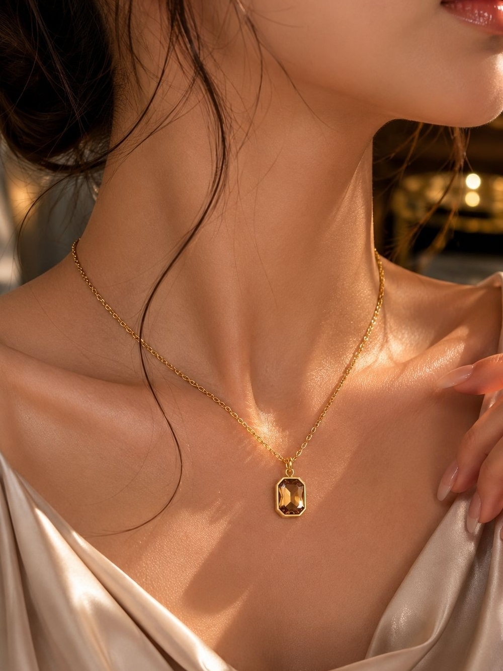 Gold Crystal-Set Pendant Necklace